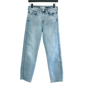 Levi Strauss Signature Jeans Women 28 Light Denim High Rise Straight Leg Raw Hem